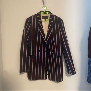 BCBG MaxAzria wine red and navy blue stripes blazer